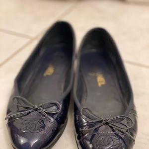 Chanel Navy Blue Chanel Patent Leather Flats